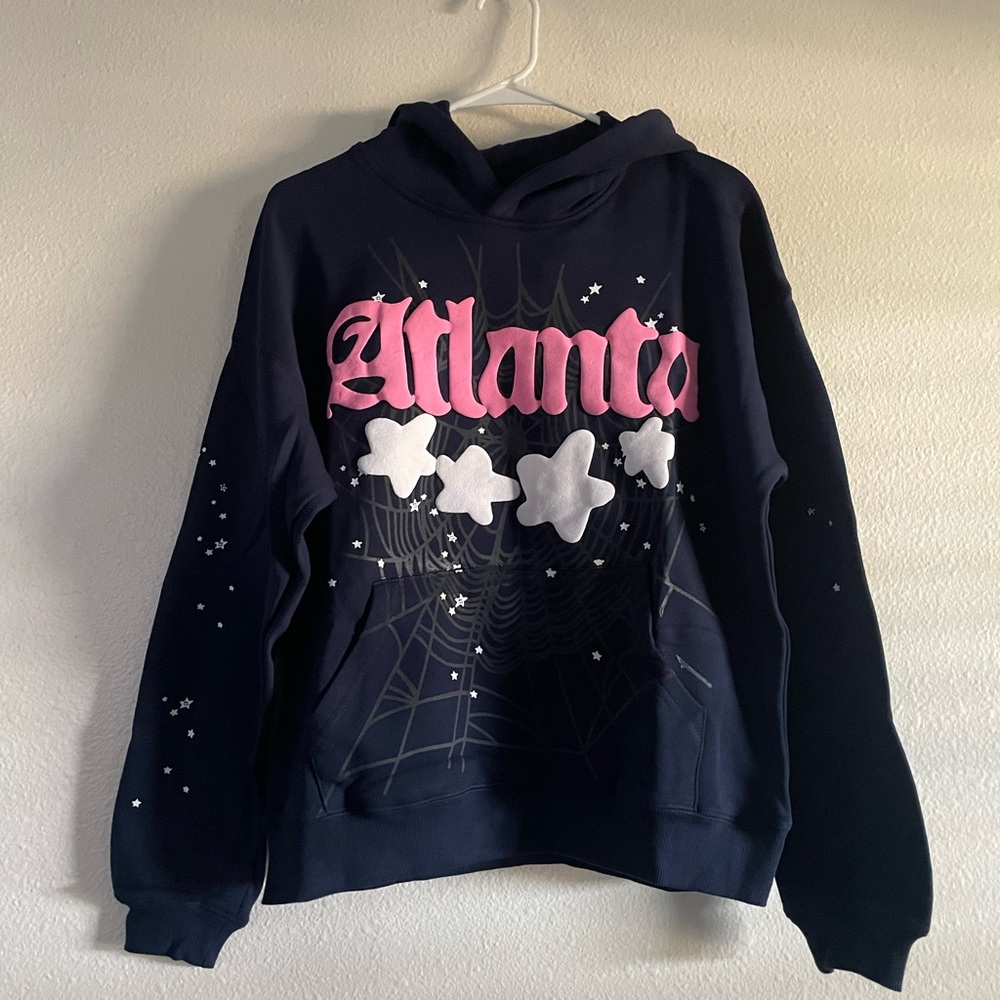 Navy Hoodie with Pink and White Graphic Sp5der Worldwide